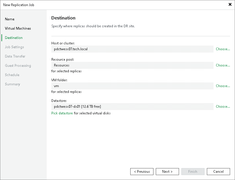 Choose Replication Destination Creating Replication Job