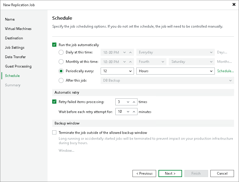 Specify Job Schedule Creating Replication Job