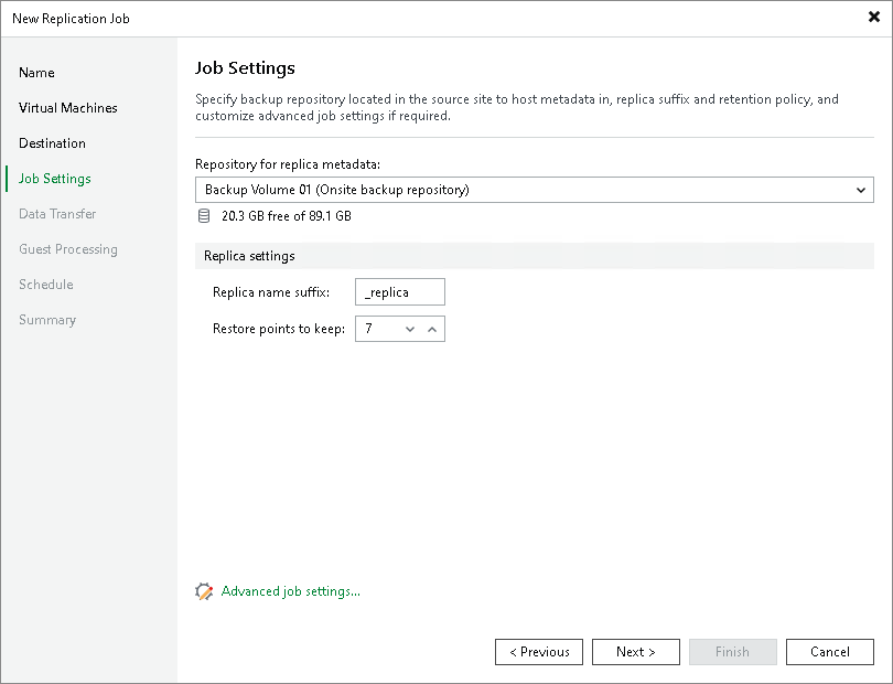 Specify Replication Job Settings Creating Replication Job