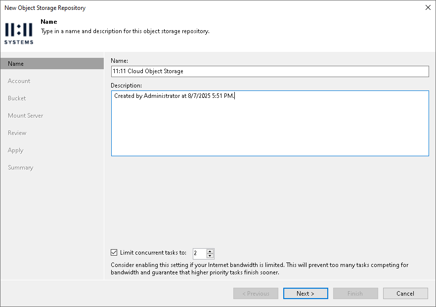 Step 2. Specify Object Storage Name 