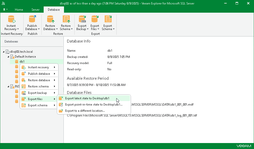 Using 1-Click Export of Single Database