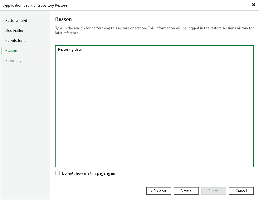 Step 5. Specify Restore Reason