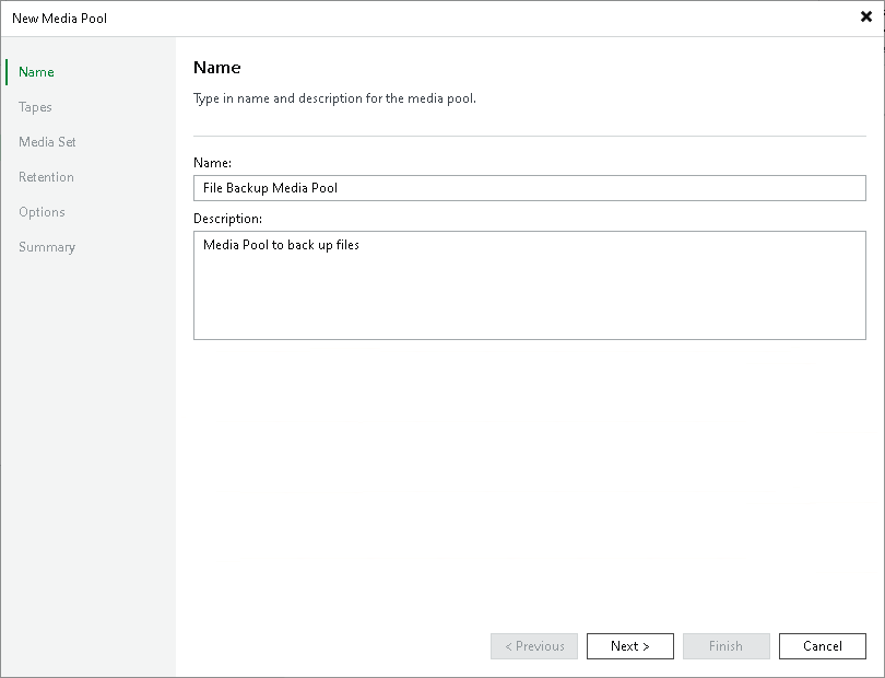 Step 2. Specify Media Pool Name