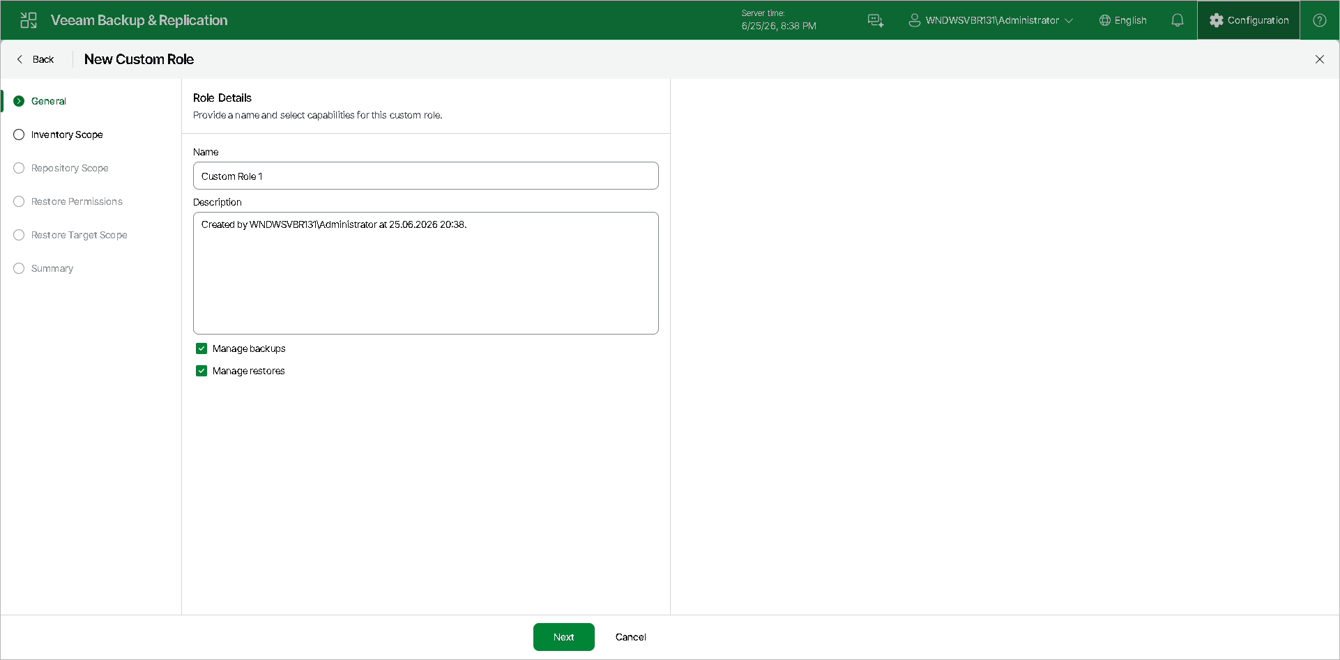 Step 2. Specify Role Name and Description