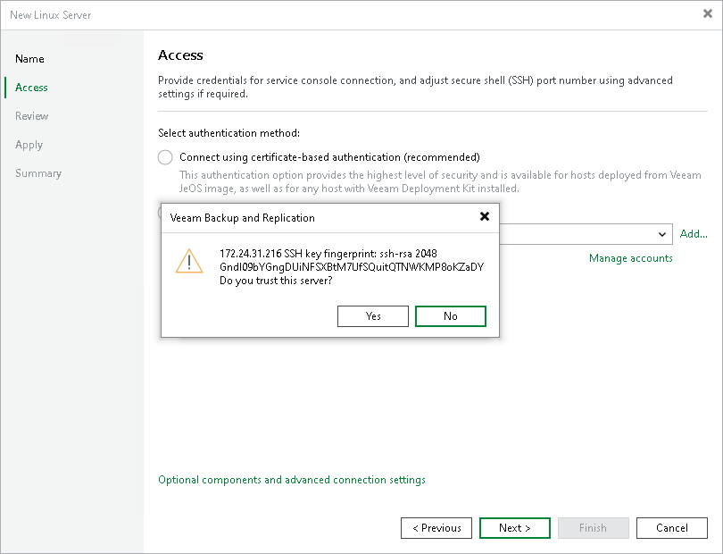 Step 3. Specify Credentials and SSH Settings