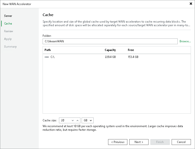 Step 3. Define Cache Location and Size