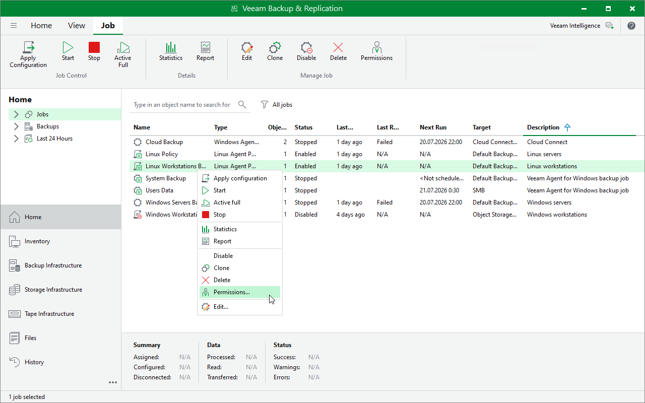 Viewing Backup Permissions