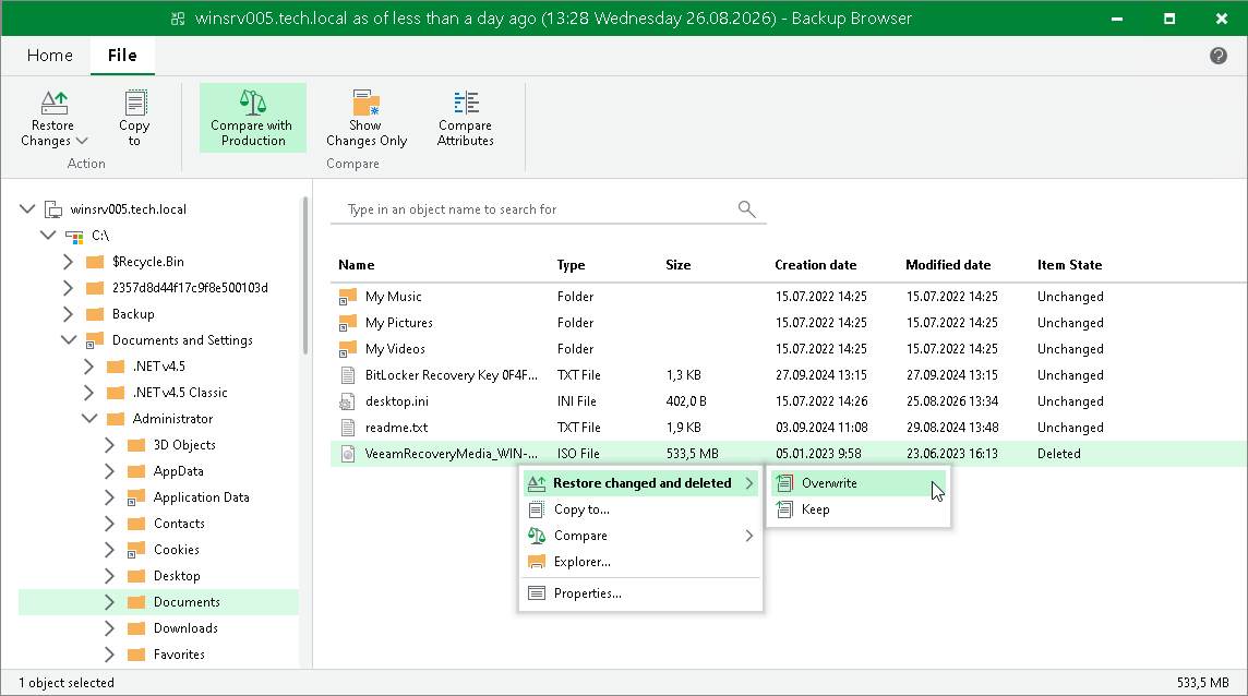 Restore Changed Files and Folders