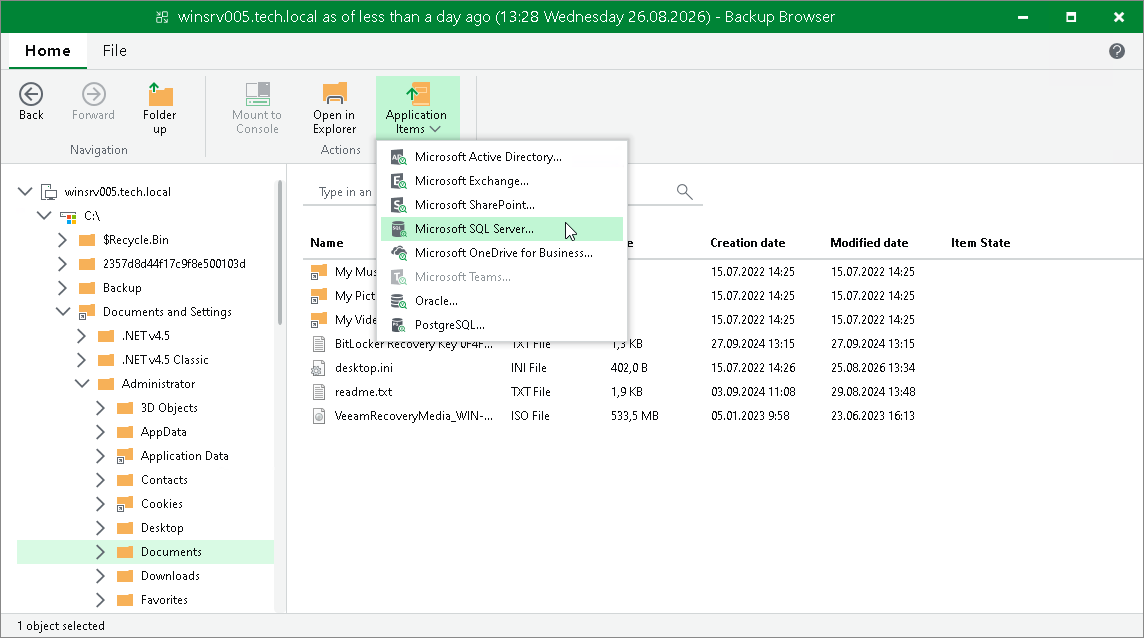 Restore Application Items