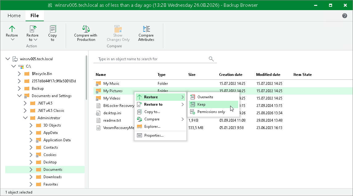 Restore Files to Original Location