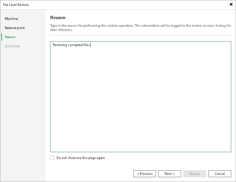 Step 5. Specify Restore Reason