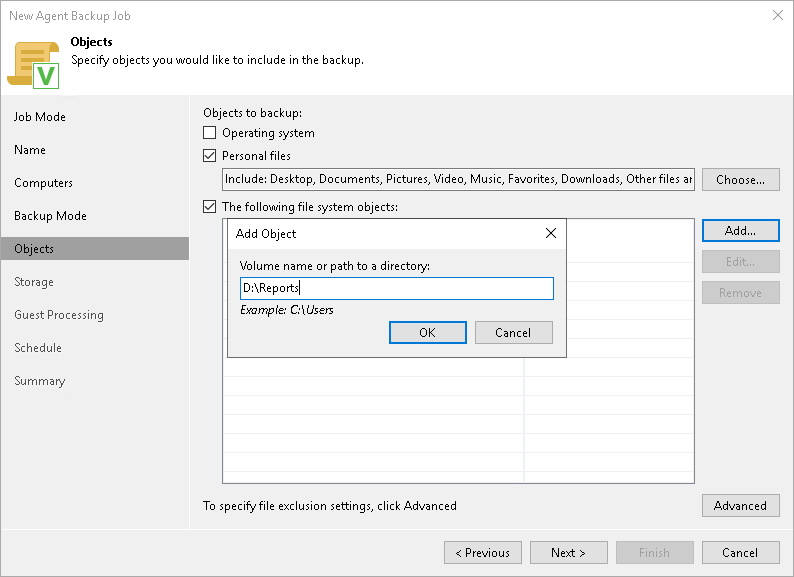 Specifying Folders to Back Up