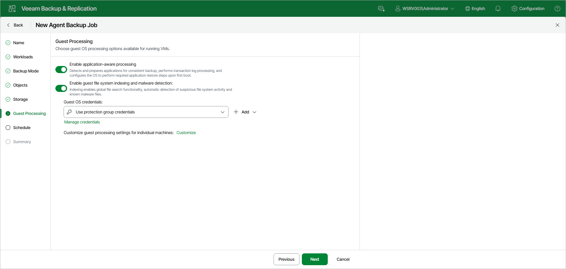 Specify Guest Processing Settings
