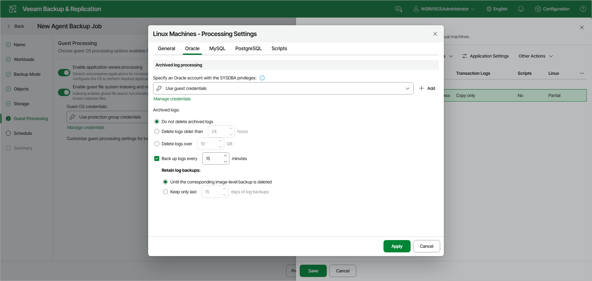 Specify Oracle Processing Settings