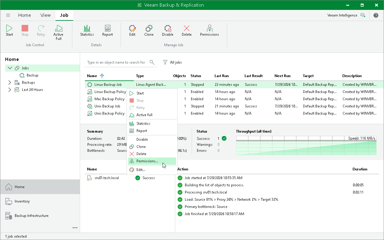 Backup Job Permissions Setting Veeam Agent Backup Job Permissions