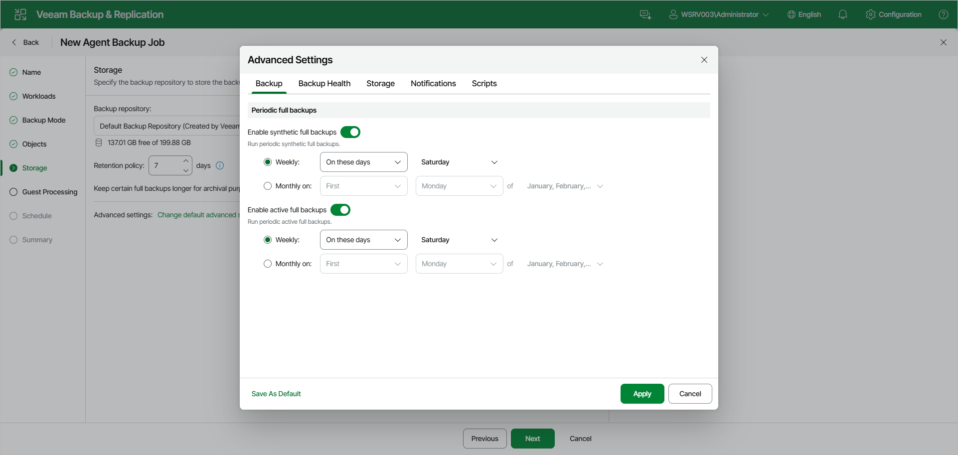 Specify Backup Settings