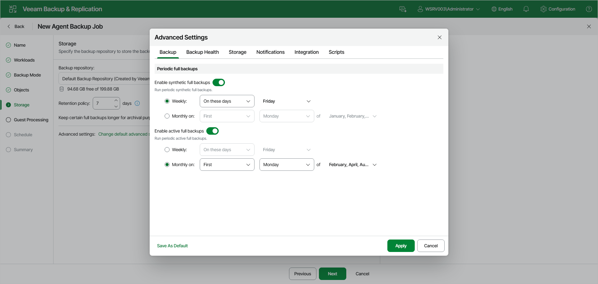 Specify Backup Settings