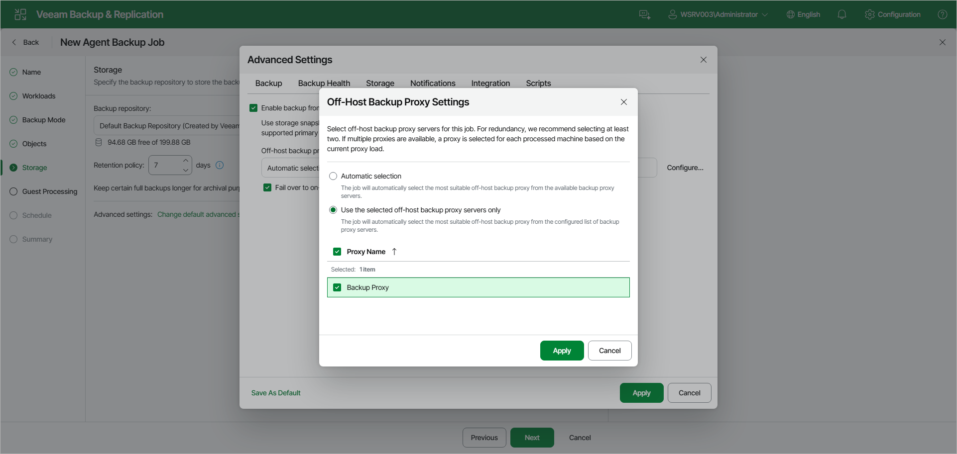 Specify Off-Host Backup Proxy Settings