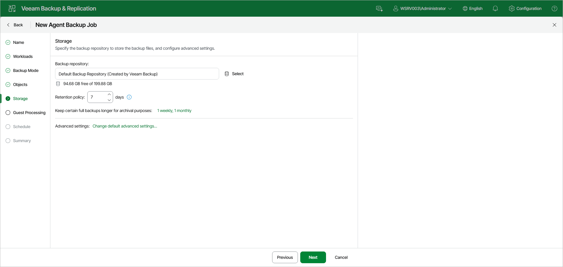 Specify Backup Storage Settings