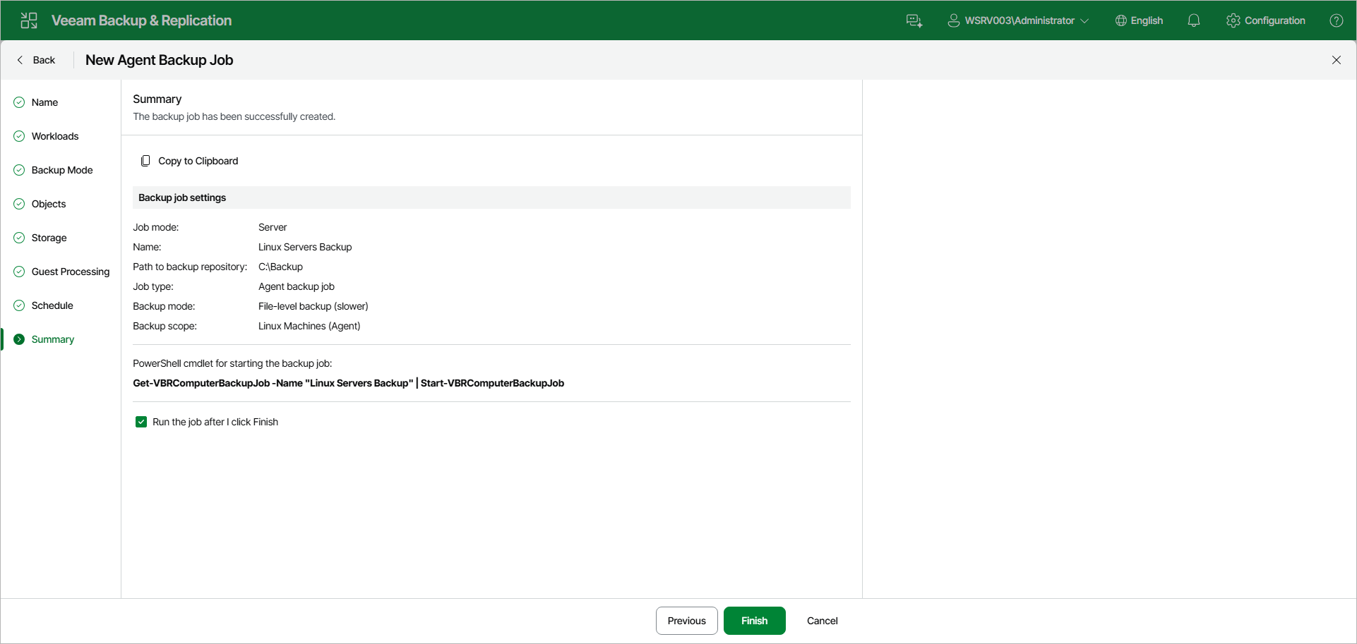 Review Backup Job Settings