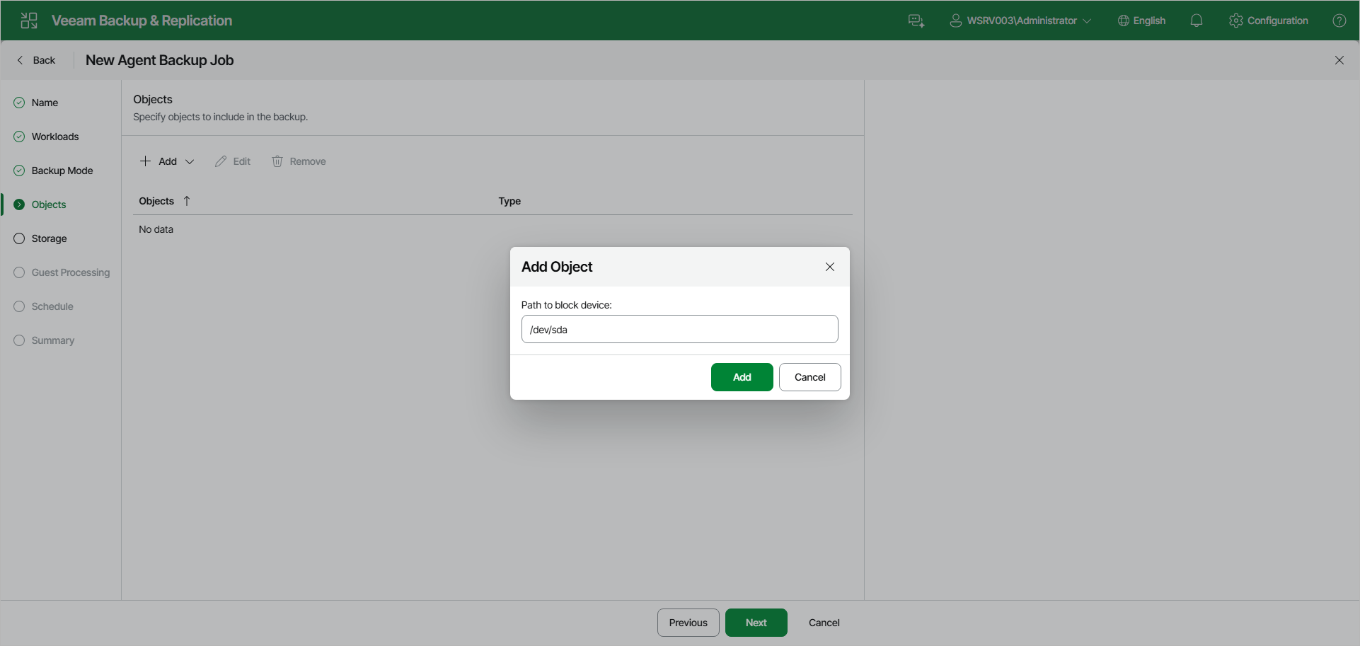 Specify Volumes to Back Up