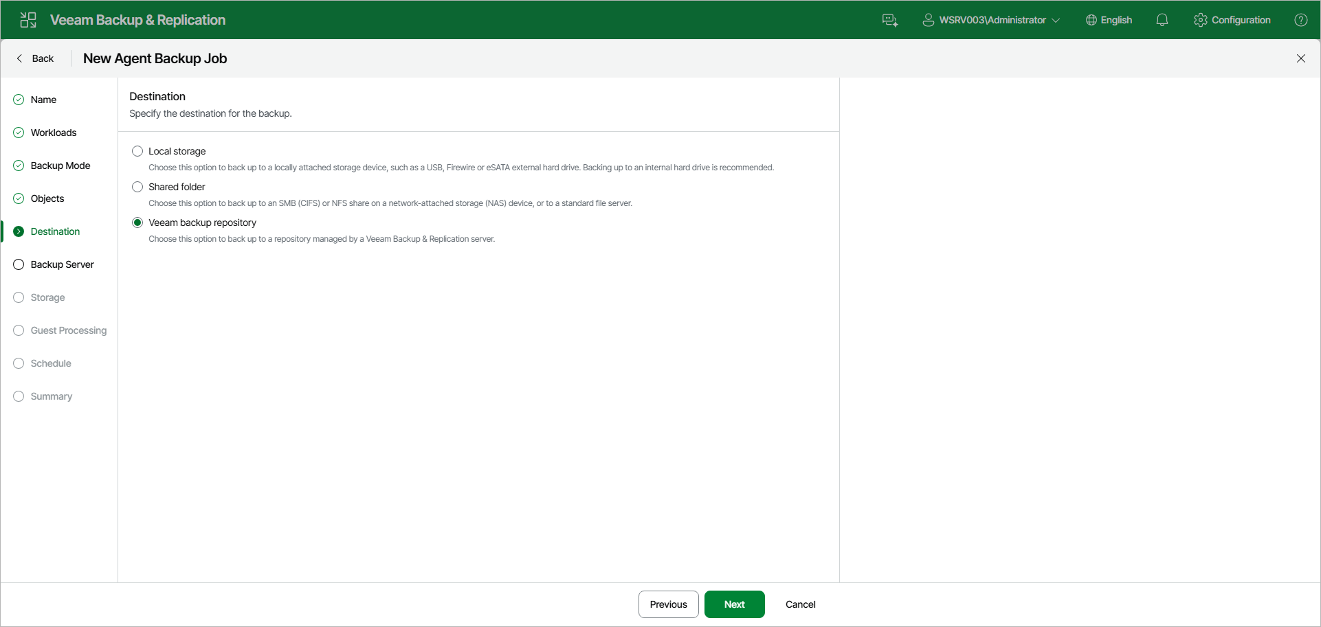 Select Backup Destination