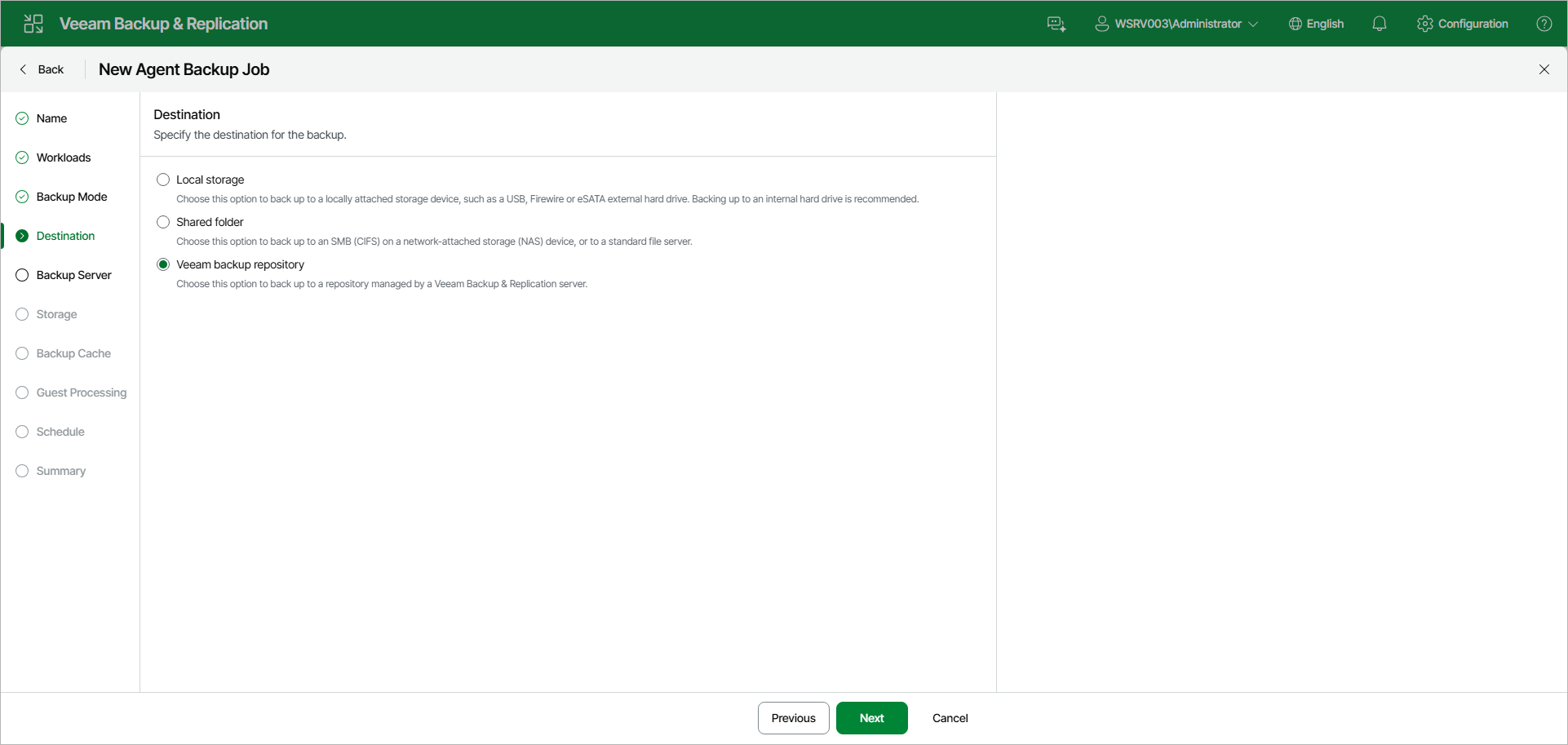 Select Backup Destination