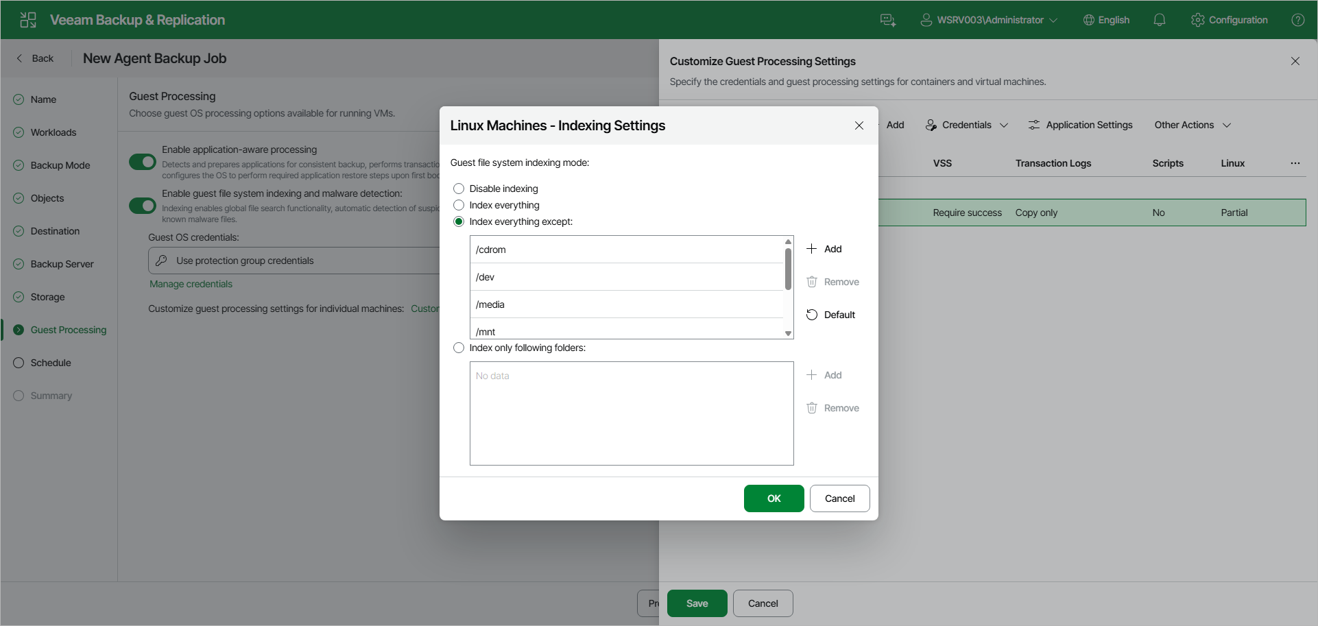 Specify Indexing Settings