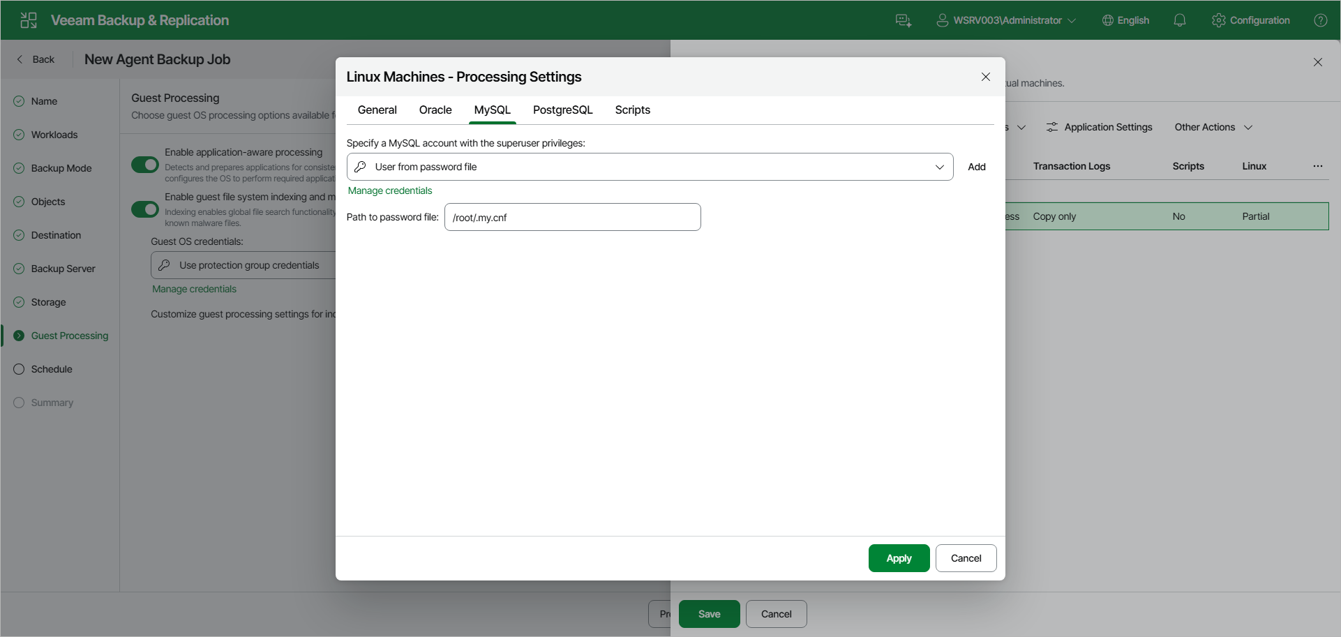 Specify MySQL Processing Settings