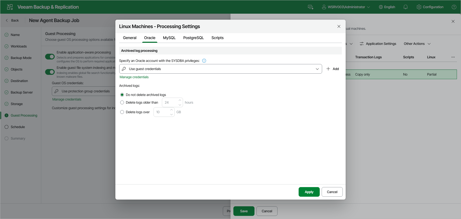 Specify Oracle Processing Settings