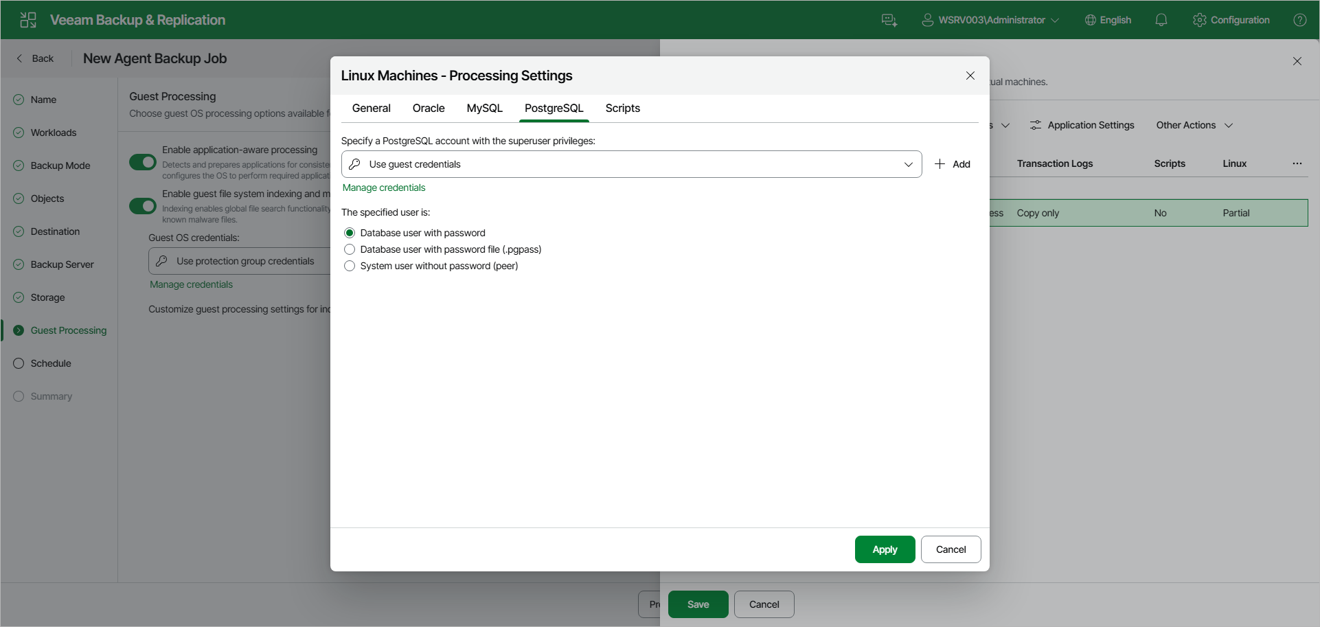 Specify PostgreSQL Processing Settings