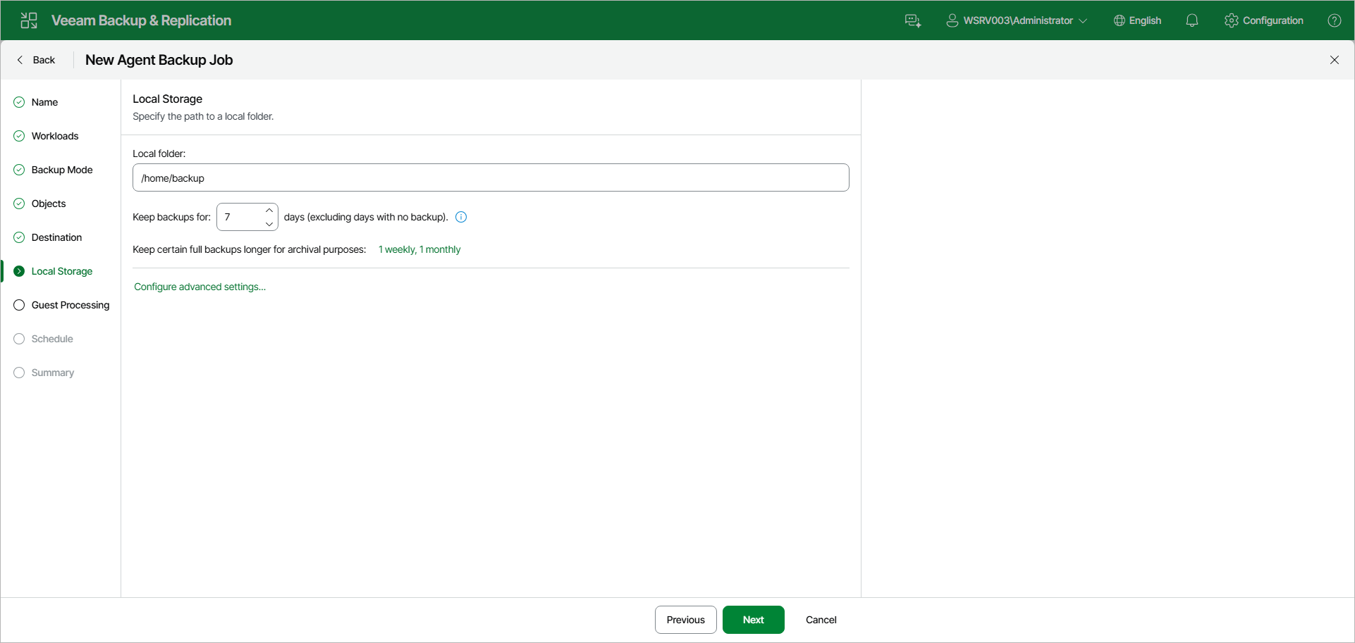 Specify Local Storage Settings