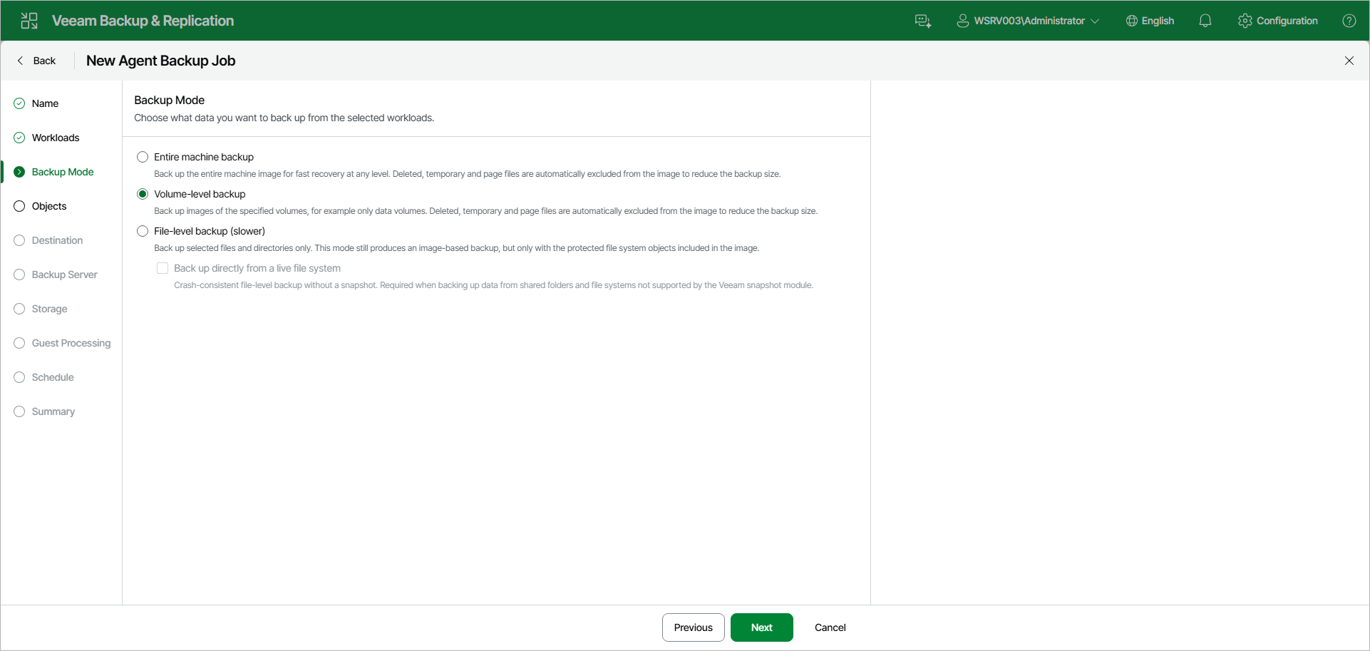 Select Backup Mode