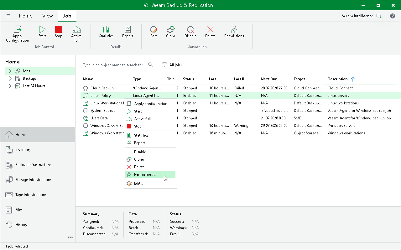 Setting Veeam Agent Backup Policy Permissions