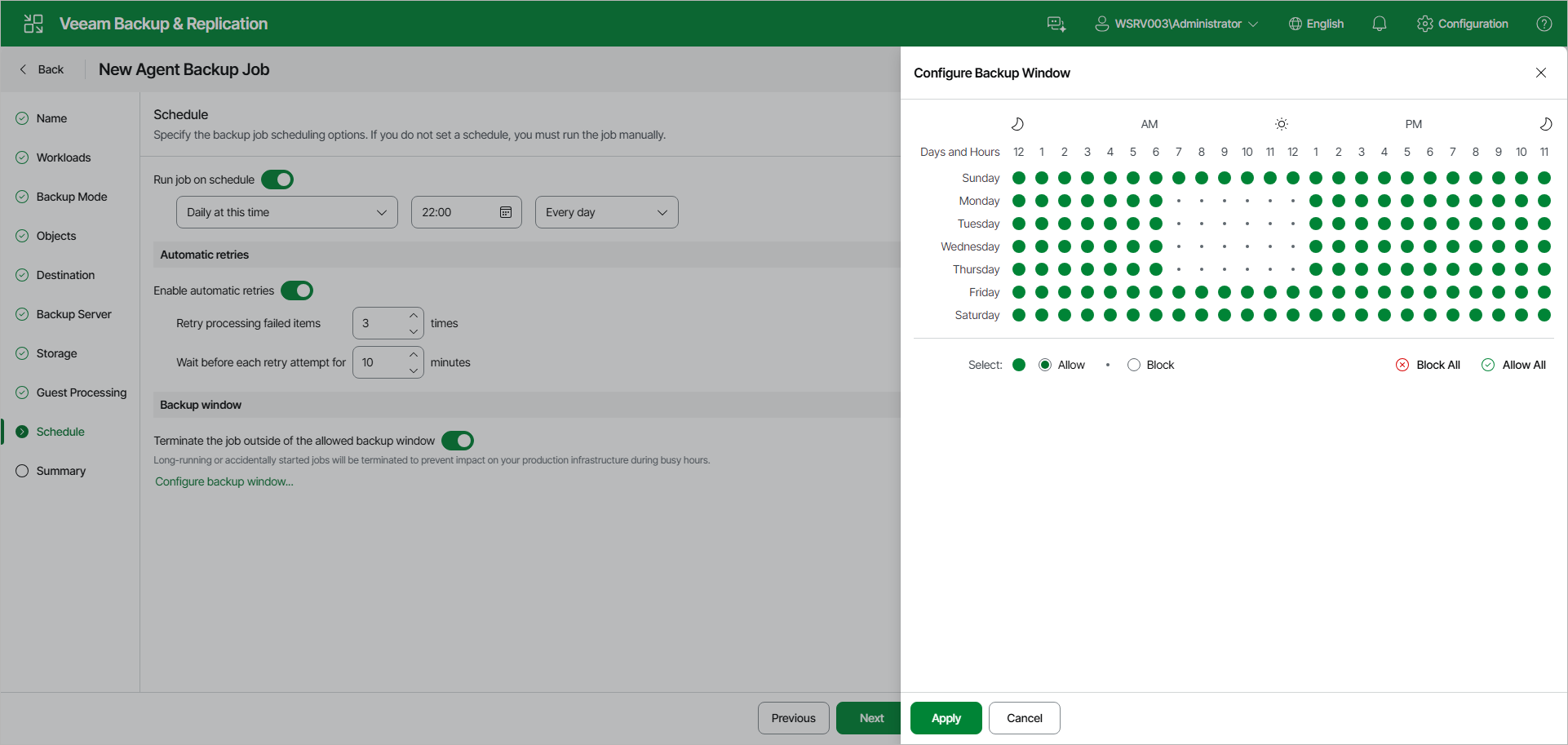 Specify Backup Schedule