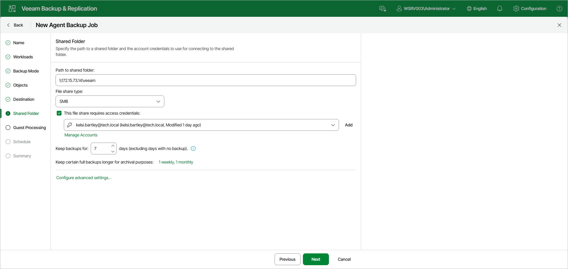 Specify Shared Folder Settings