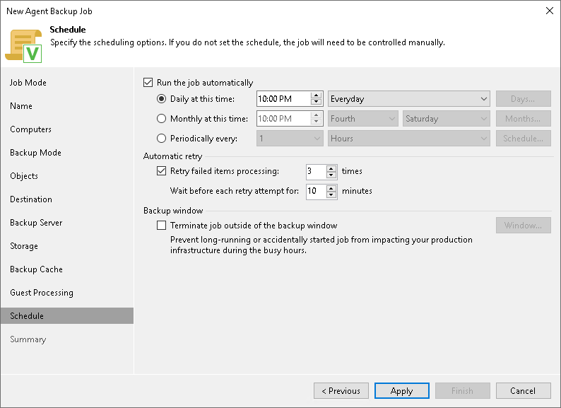 Scheduling Settings for Servers