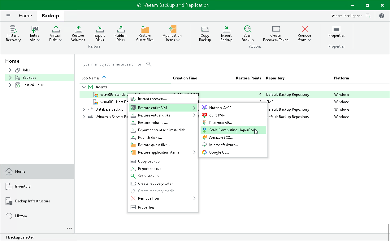 Restore Veeam Agent Backup to Scale Computing HyperCore