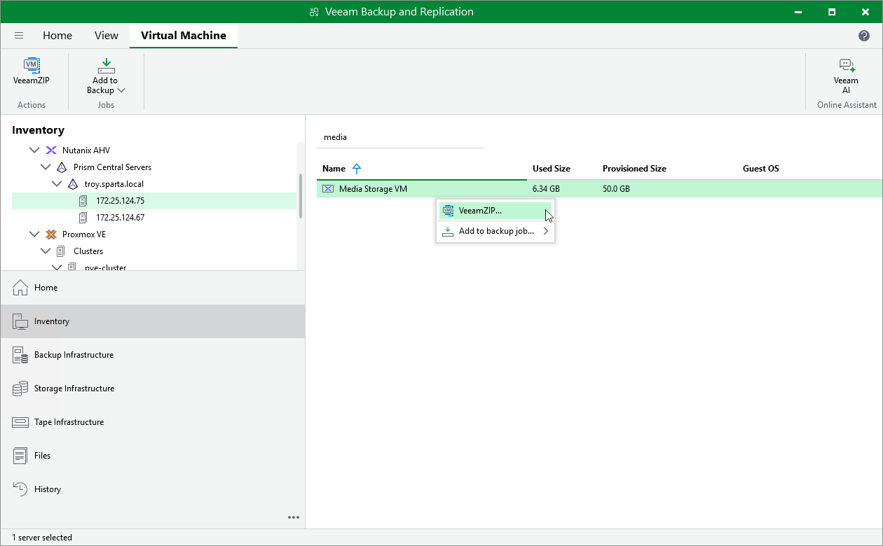 Creating VeeamZIP Backups
