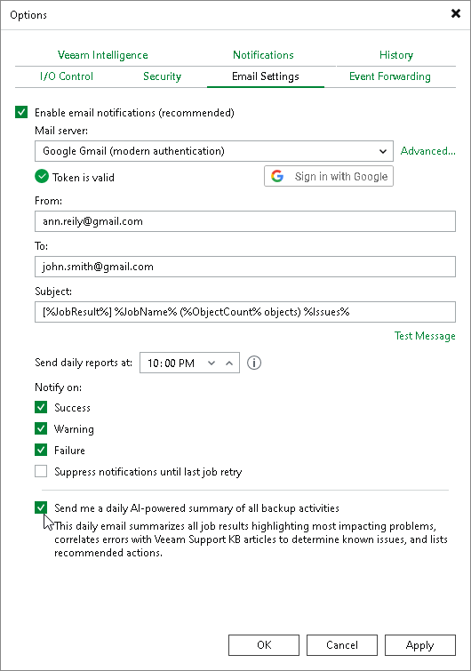 Enabling Email Reporting