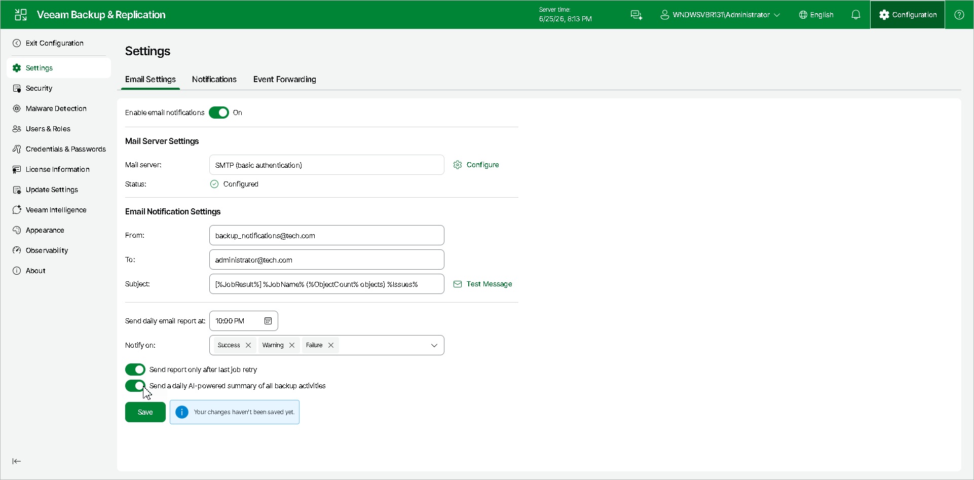 Configuring Global Email Notification Settings Using Web UI