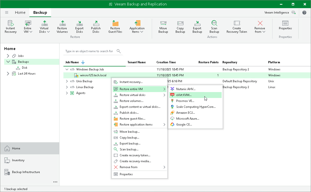 Restore Veeam Agent Backup to oVirt KVM