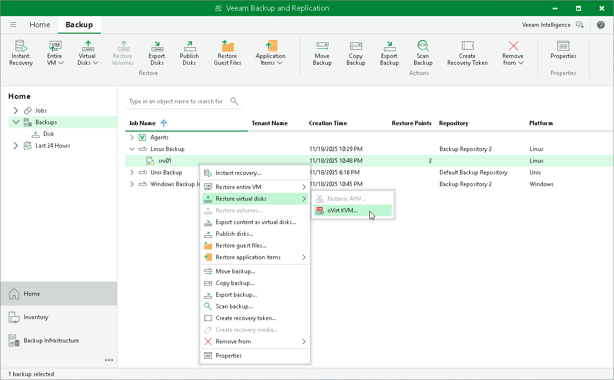 Restore Disk from Veeam Agent Backup to oVirt KVM