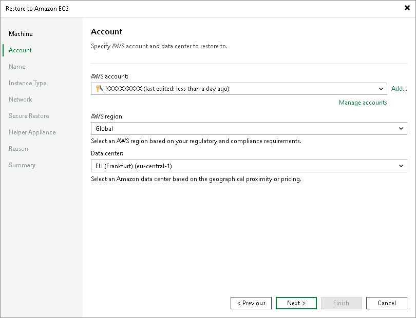 Step 3. Specify Credentials and Region Settings