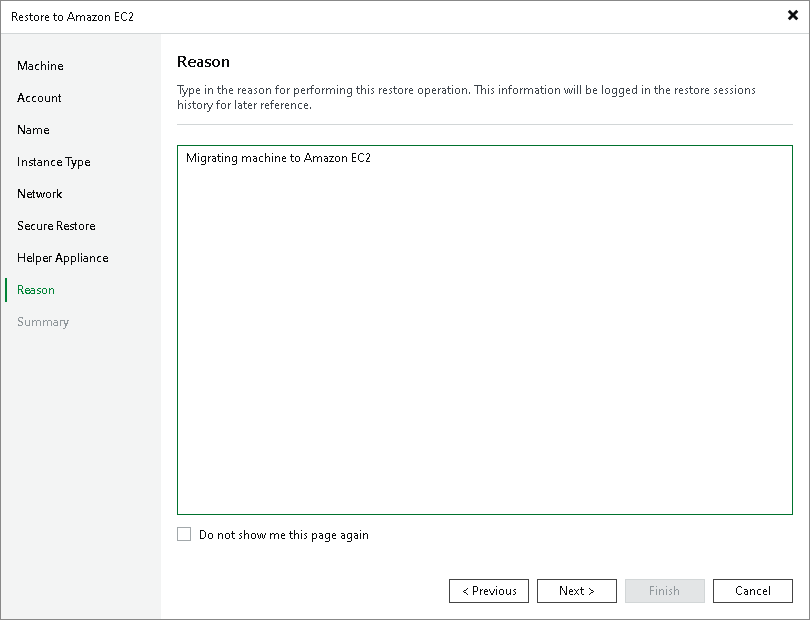 Step 9. Specify Restore Reason
