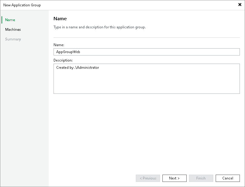 Step 2. Specify Application Group Name and Description