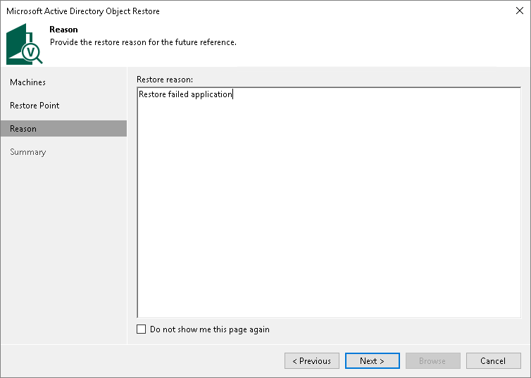 Step 5. Specify Restore Reason
