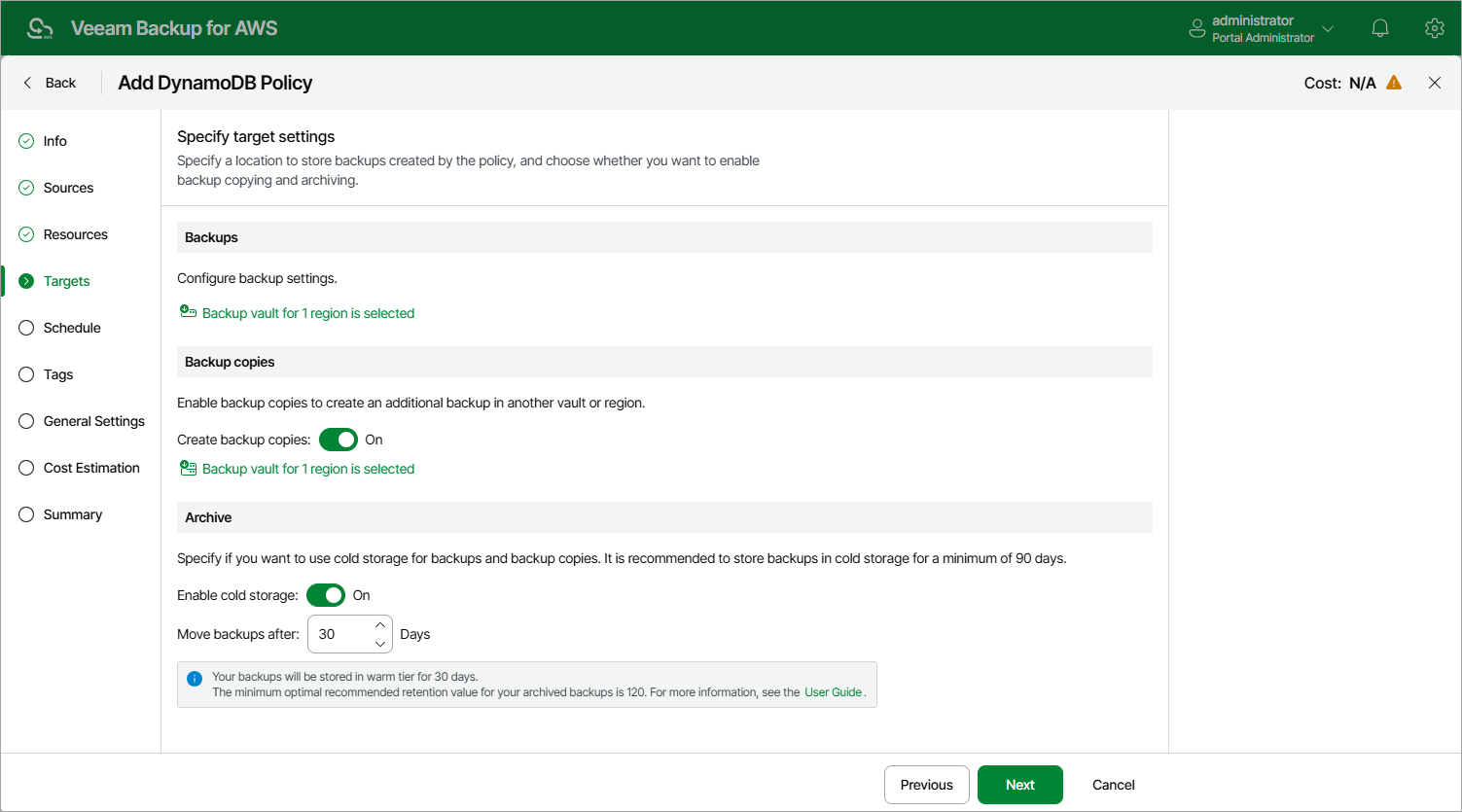 Creating DynamoDB Backup Policy