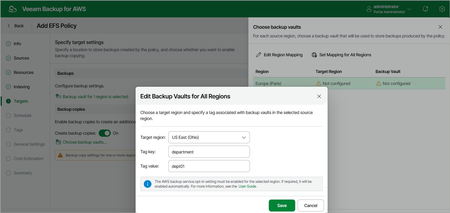 Creating EFS Backup Policy
