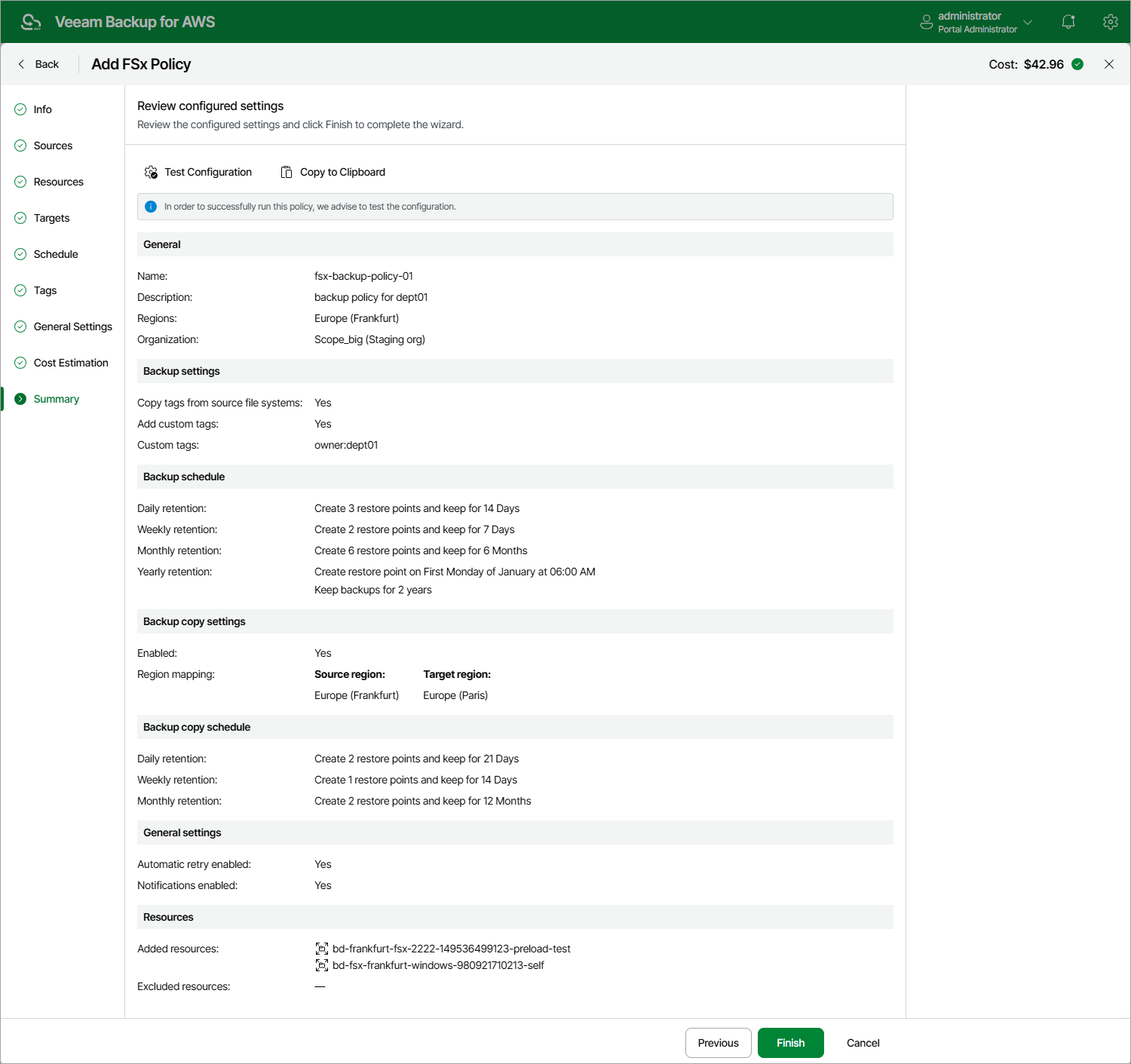 Creating Fsx Backup Policy